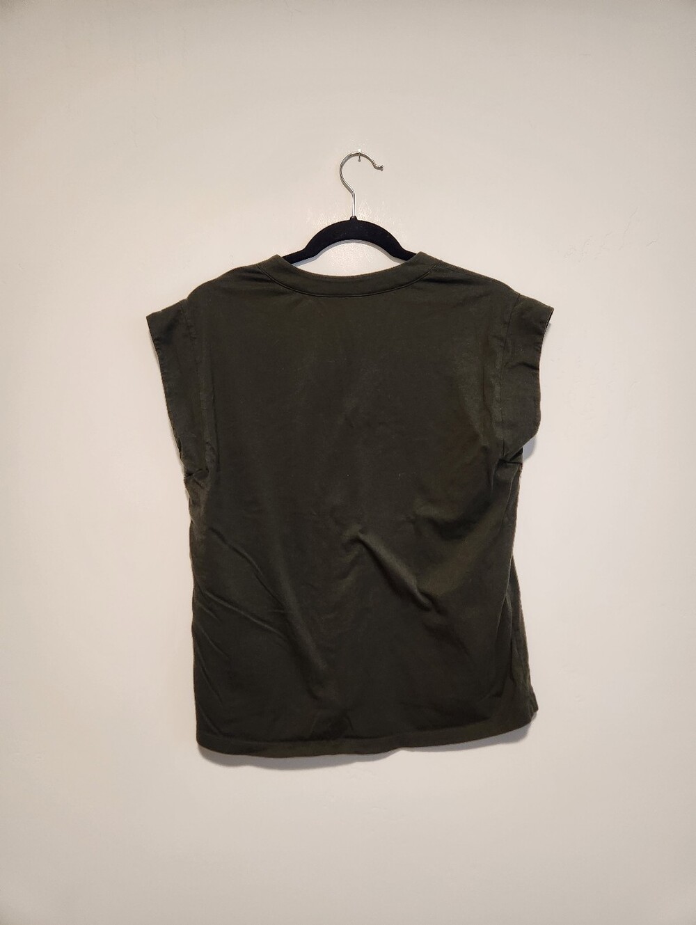 Frame Le Mid Rise V Cotton Cap Sleeve Tee Surplus Olive Green Size Small - Picture 4 of 8
